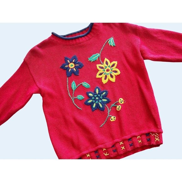 Vintage ESPRIT Mini Kids Youth 90s Floral Knit Sweater Sz LG - Picture 1 of 7